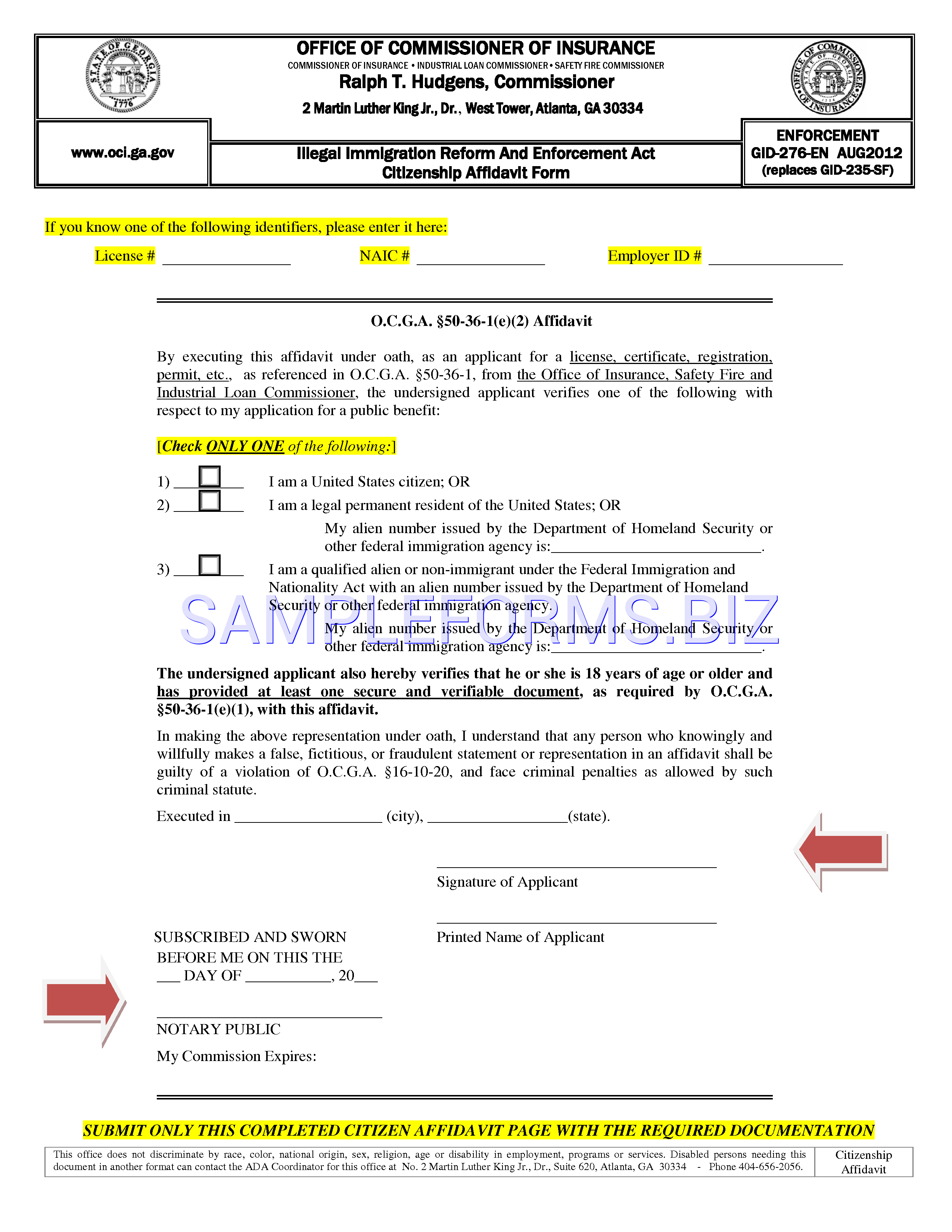 Preview free downloadable Georgia Citizenship Affidavit Form in PDF (page 2)